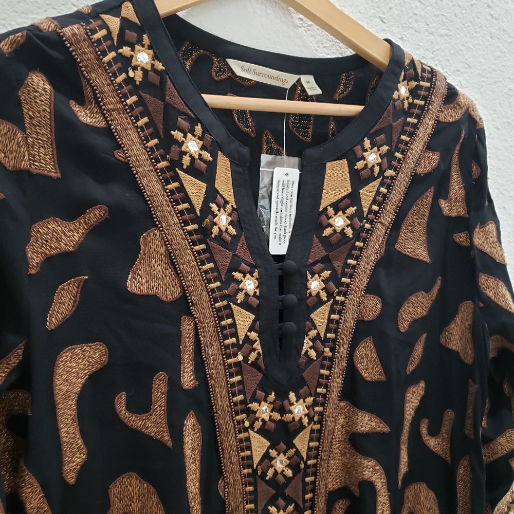 Soft Surroundings Anantara Black Embroidered Shift Dress Size Medium NWT - Picture 9 of 12